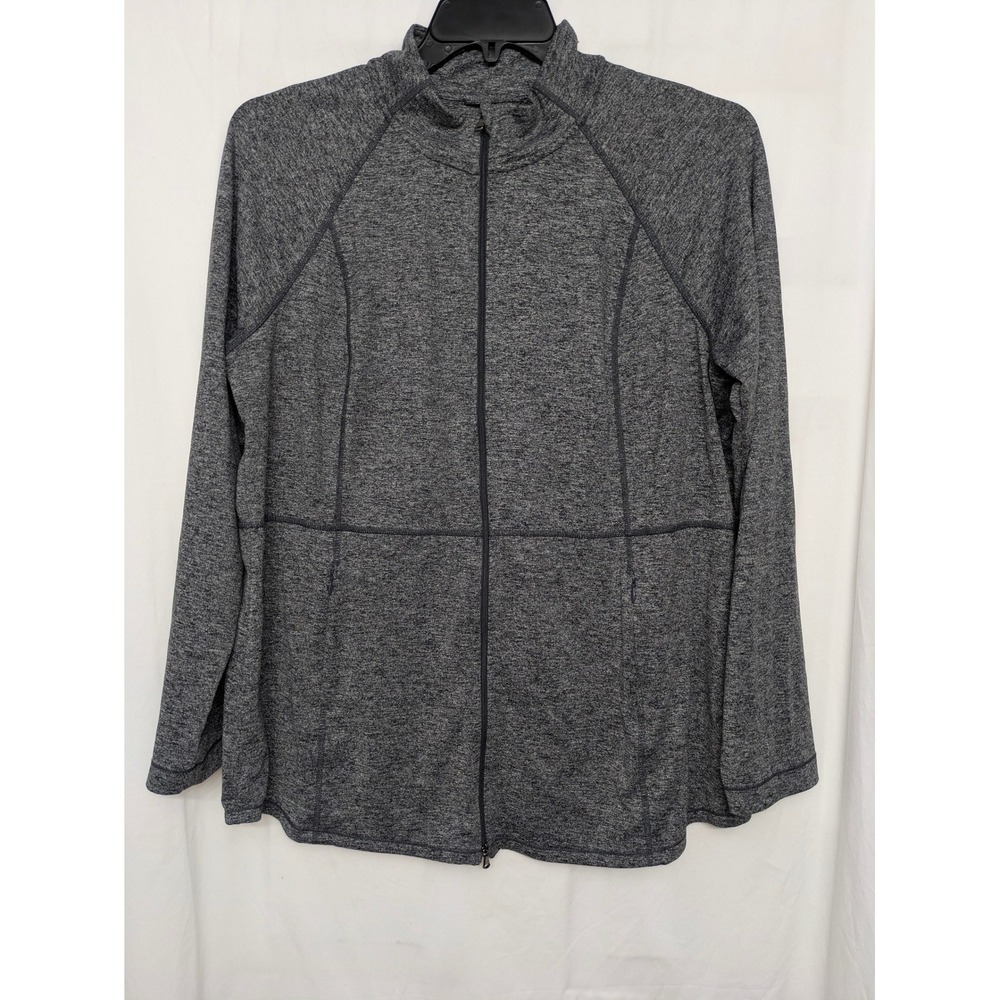 J. Jill Fit Out & About Shirttail Jacket Gray Space Dye Full Zip Mock Neck L